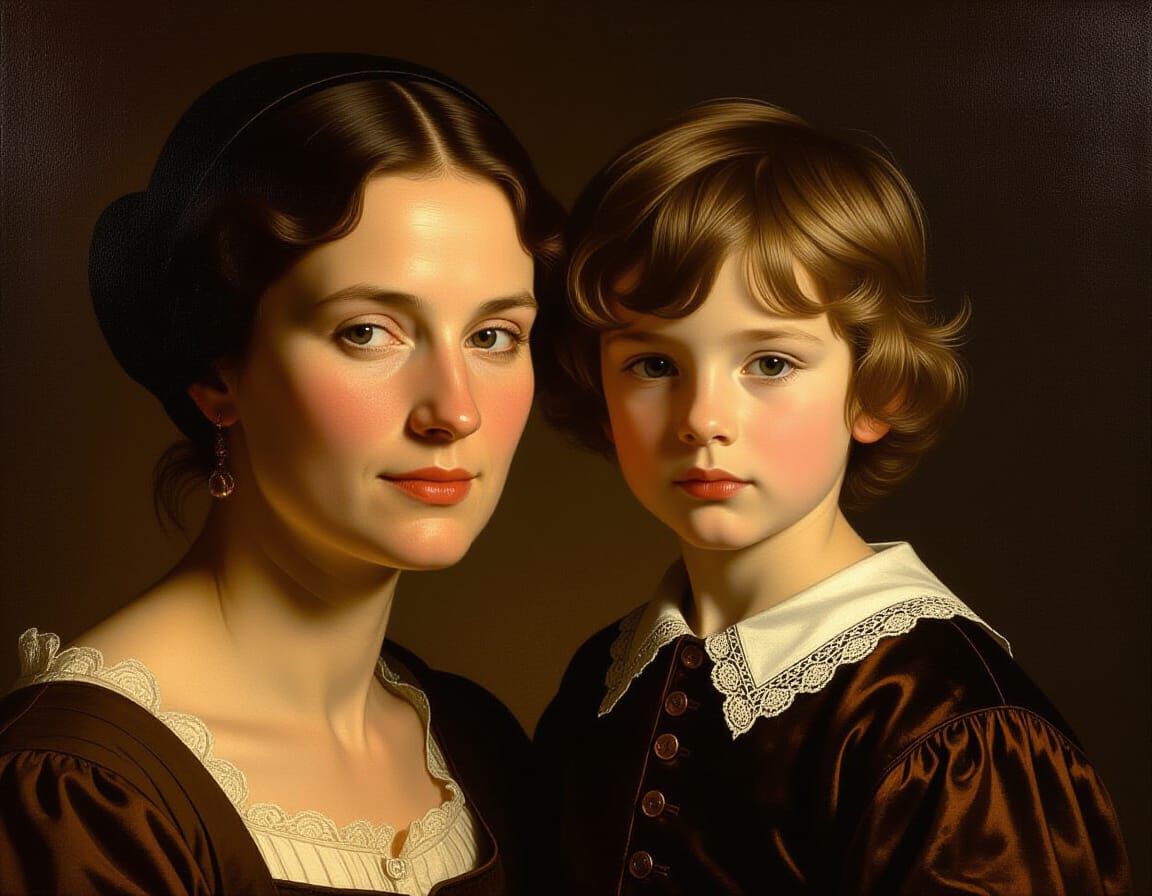 Rembrandt-Inspired Portrait: Woman and Child in Chiaroscuro