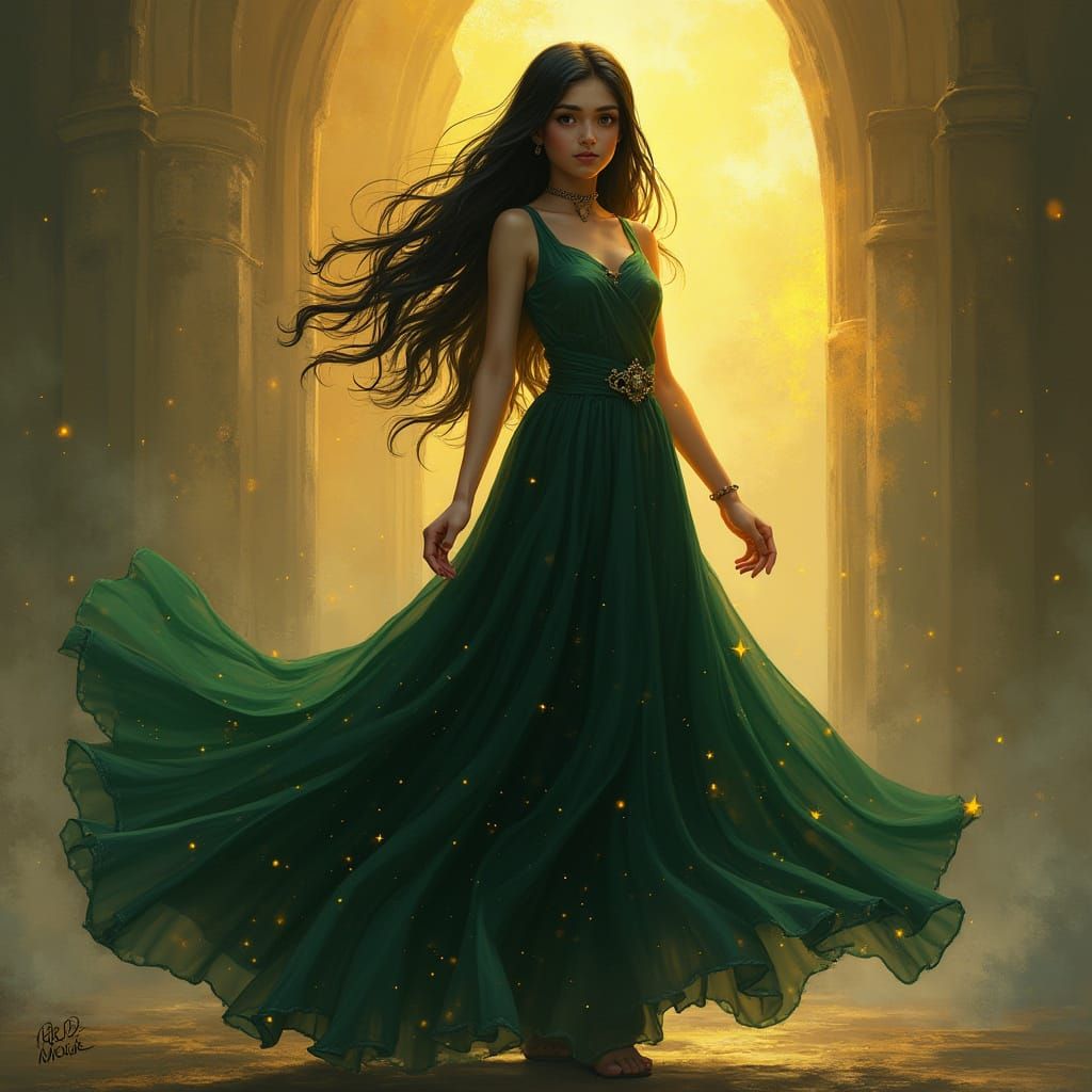 Teen Girl with Magic Aura in Realistic Style