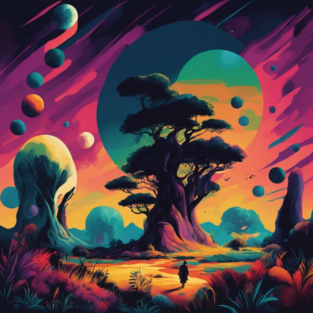 Vibrant Nighttime Scene with a Grotesque Creature