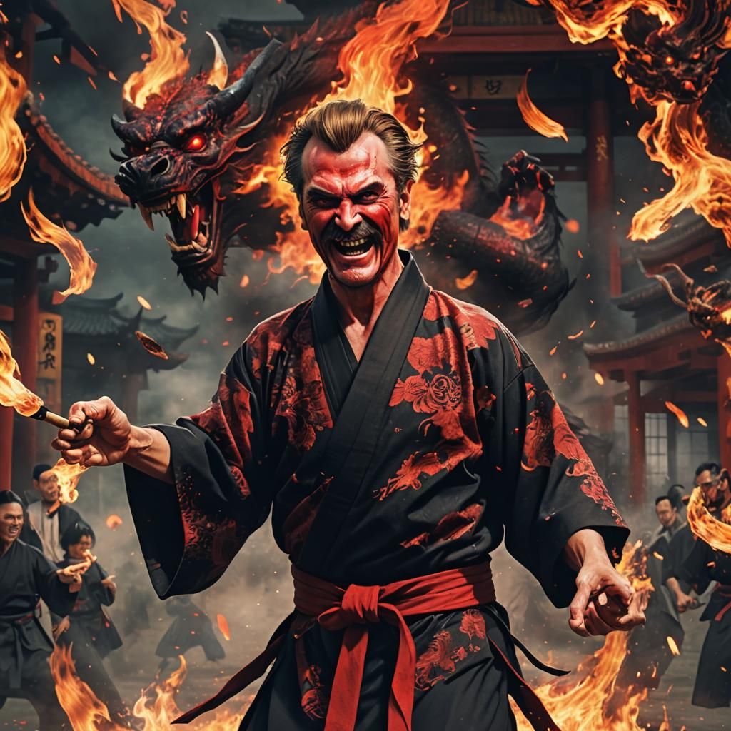 Satanic Friedrich Nietzsche praticing karate