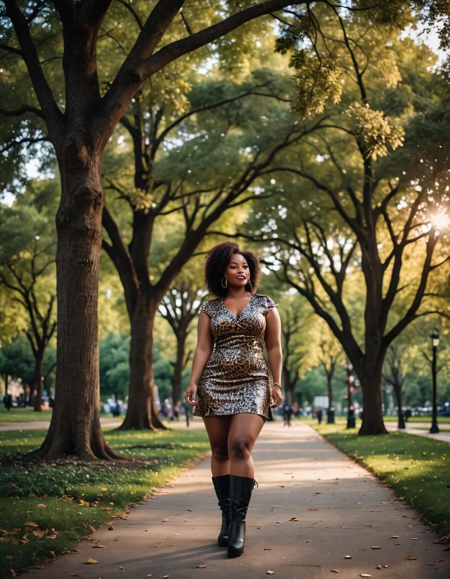 Curvy Woman in Mini Dress in Park Photograph
