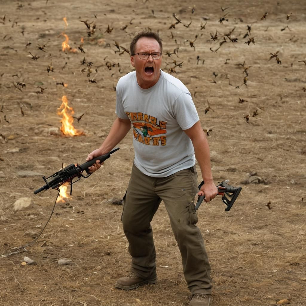 Hank Hill's Flamethrower Fury: Art Nouveau Digital Painting