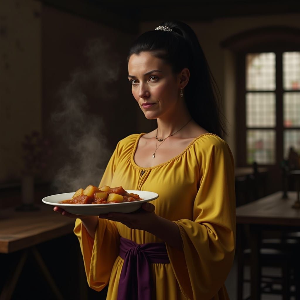 Medieval Inn Waitress in Cinematic Film Style