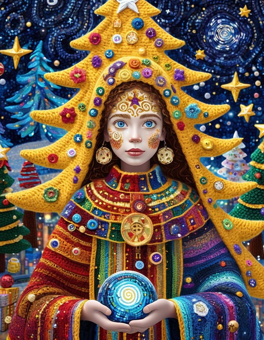 Digital Rainforest World with Klimt-Inspired Crochet Element...