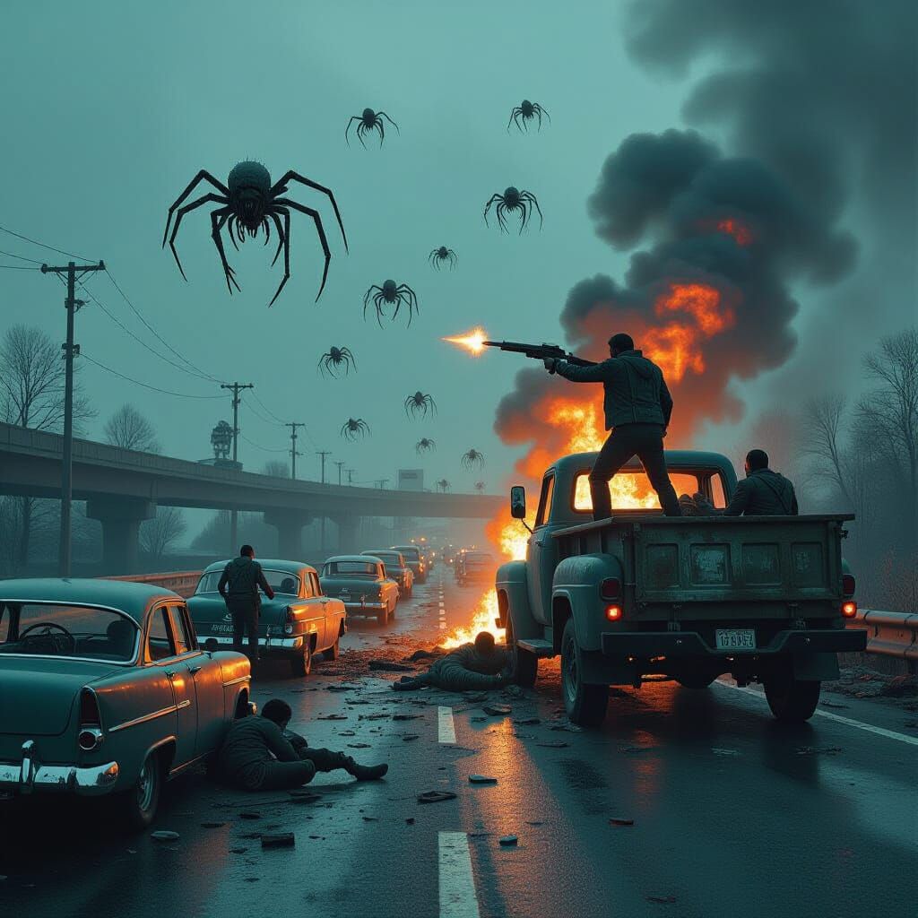 Post-Apocalyptic Highway Battle in Cinematic Horror Style