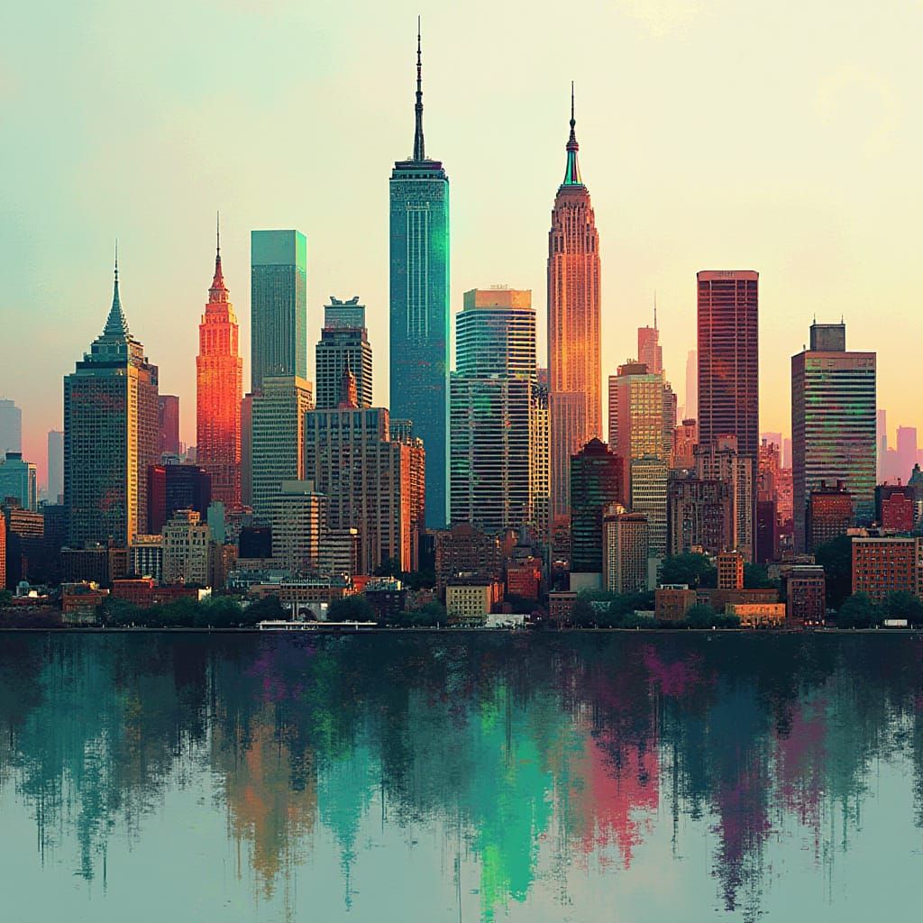 New York City Skyline in Glitch Art Style