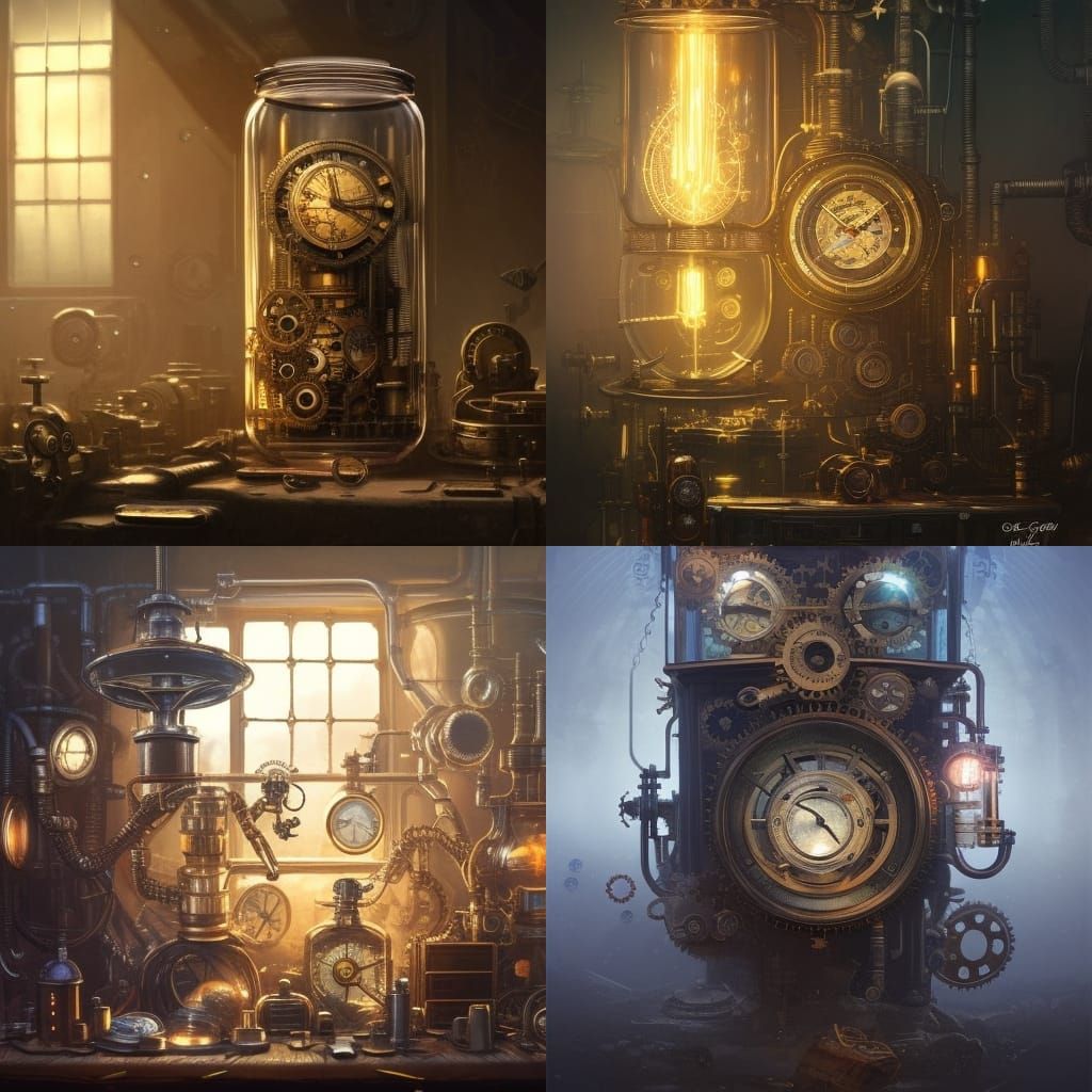 Steampunk Machines in a Jar: Dark Fantasy Art