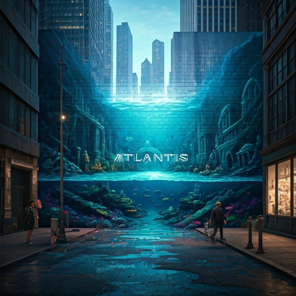 Atlantis Mural on City Street in Street-Art Style