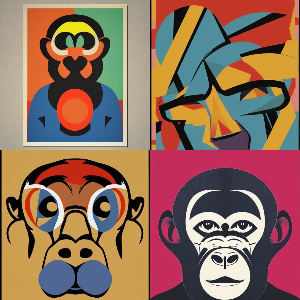 Elegant Monkey in Geometric Pop Art Style