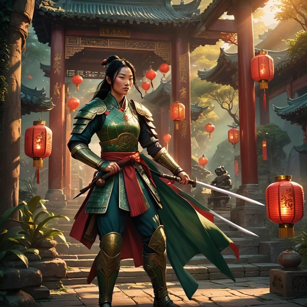 Mulan in Ancestral Temple: Fantasy Concept Art