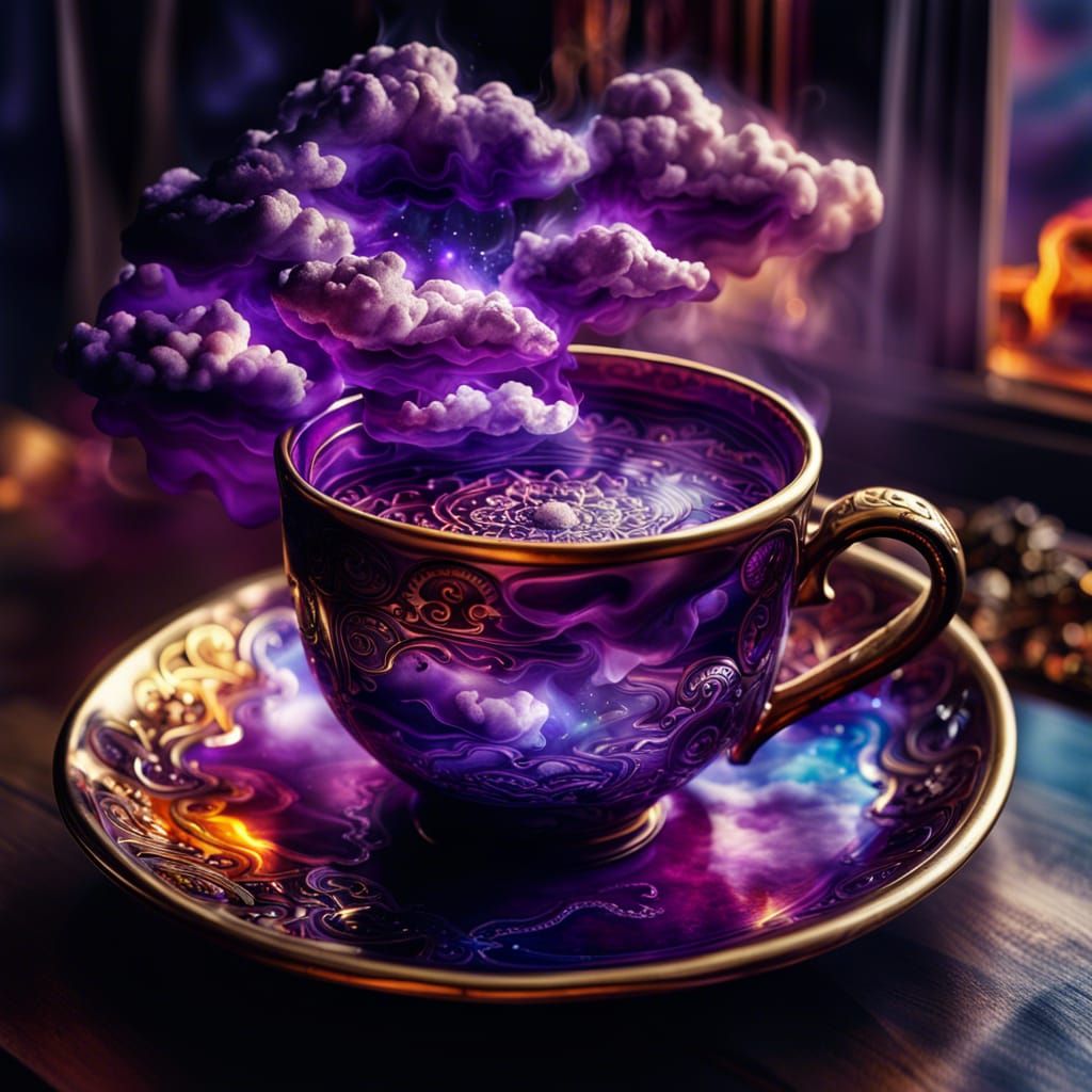 Surreal Teacup in Heavenly Fire Storm, Ghibli Style