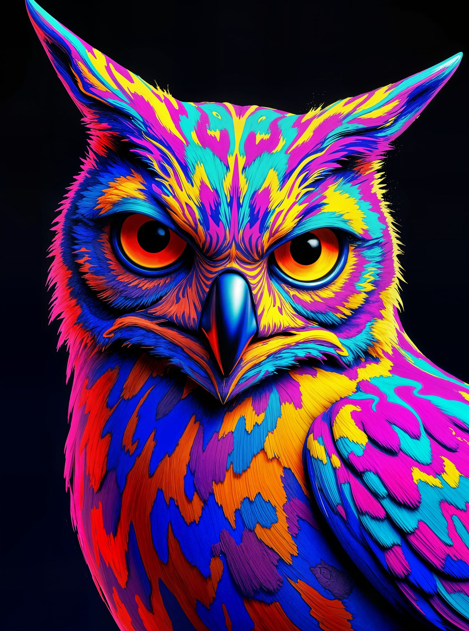 Neon Ink Splash Owl Portrait in 3D