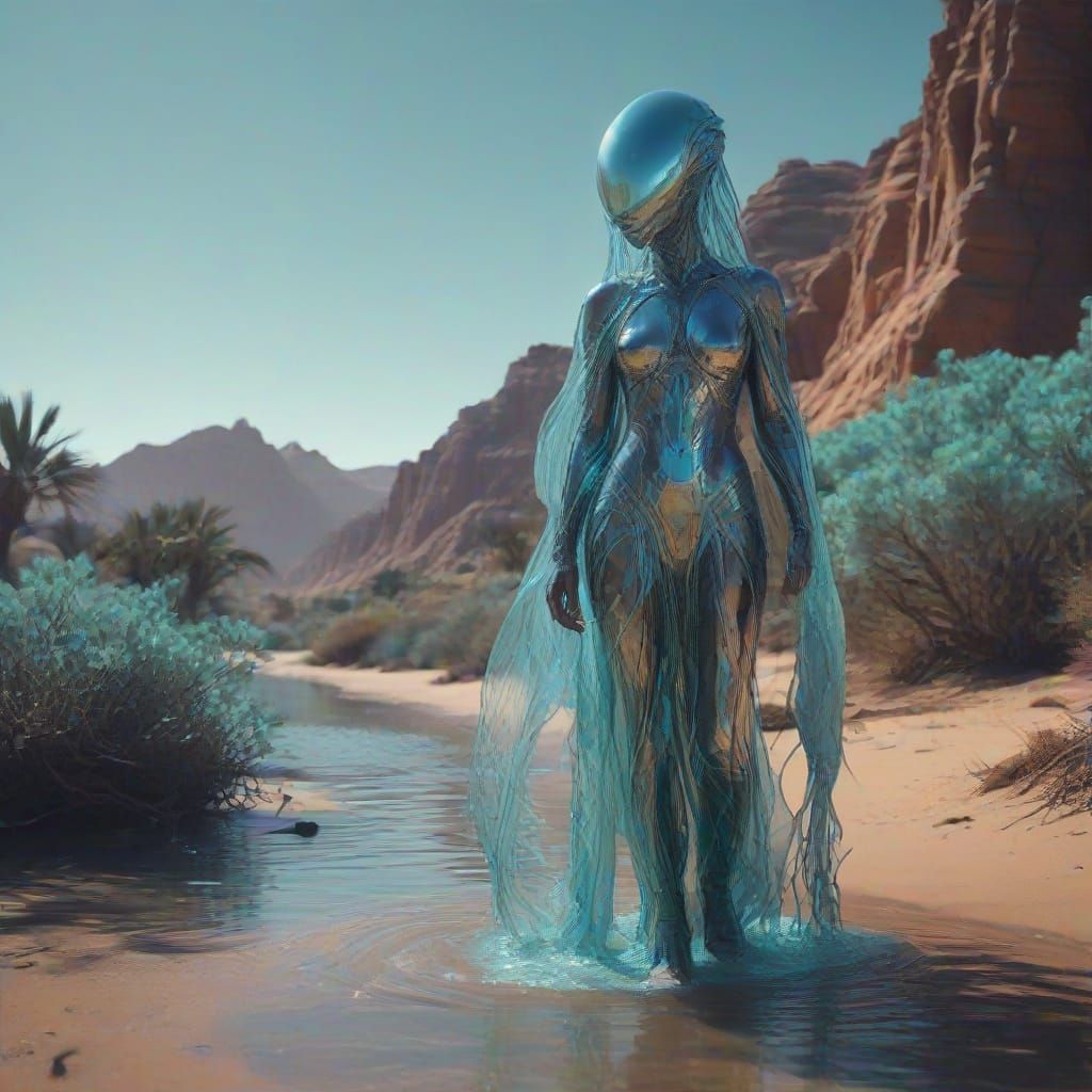 Desert Wanderer in Seapunk Technozen Landscape