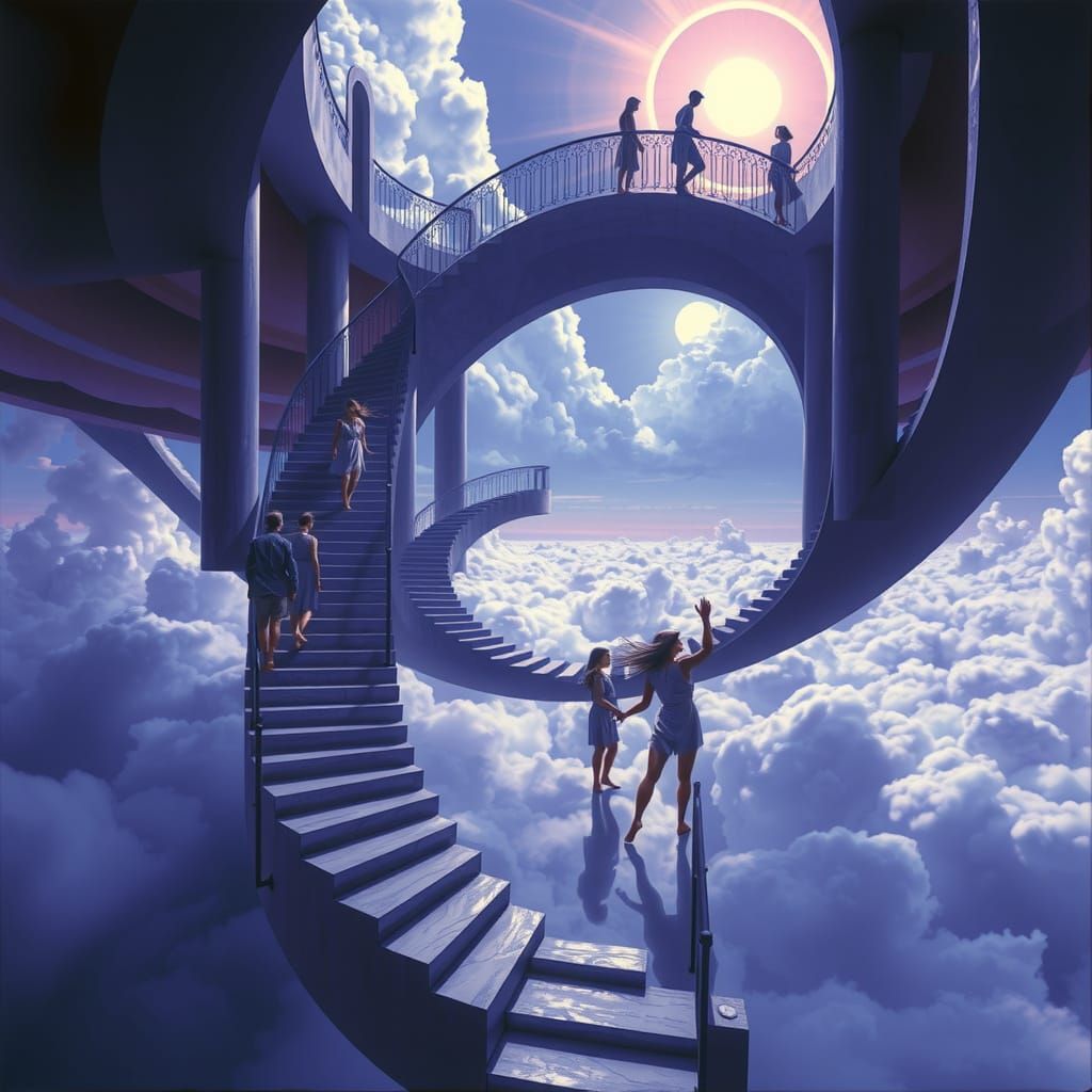 Impossible Staircase in Surrealist Style