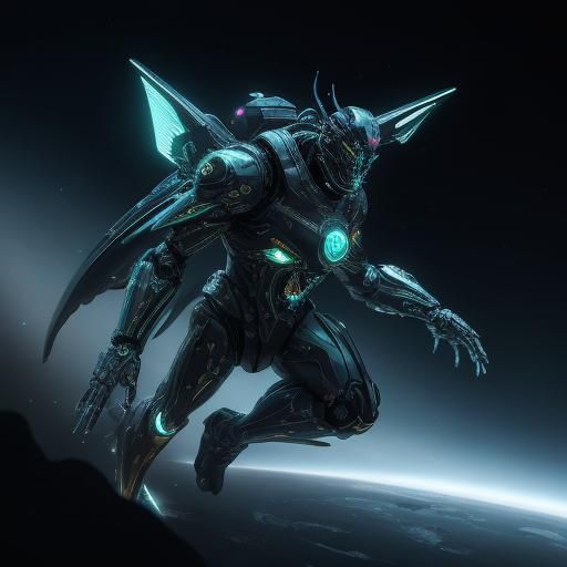 A Surreal stained glass space pirate fleeing a gargantuan sp...