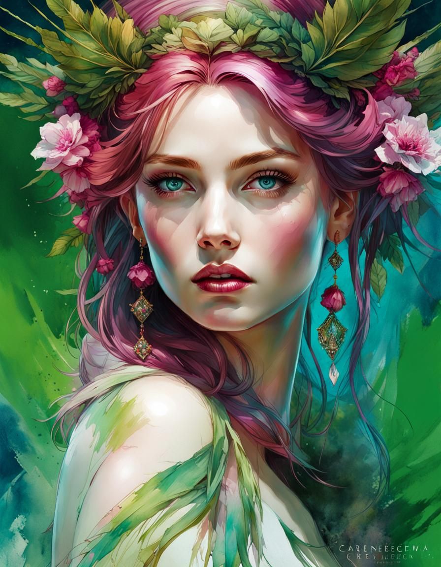 Beautiful Goddess in Watercolor Illustration