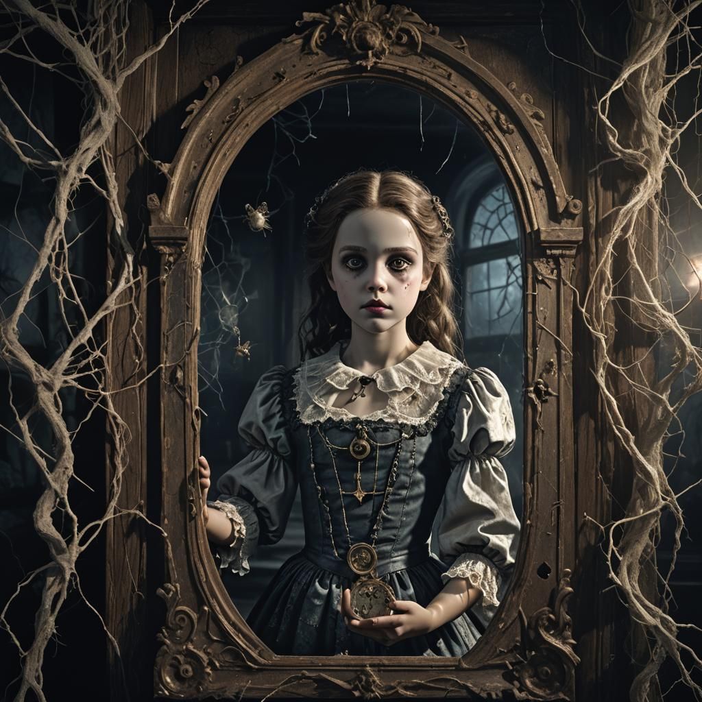 Cracked Porcelain Doll in Dark Surrealism Style