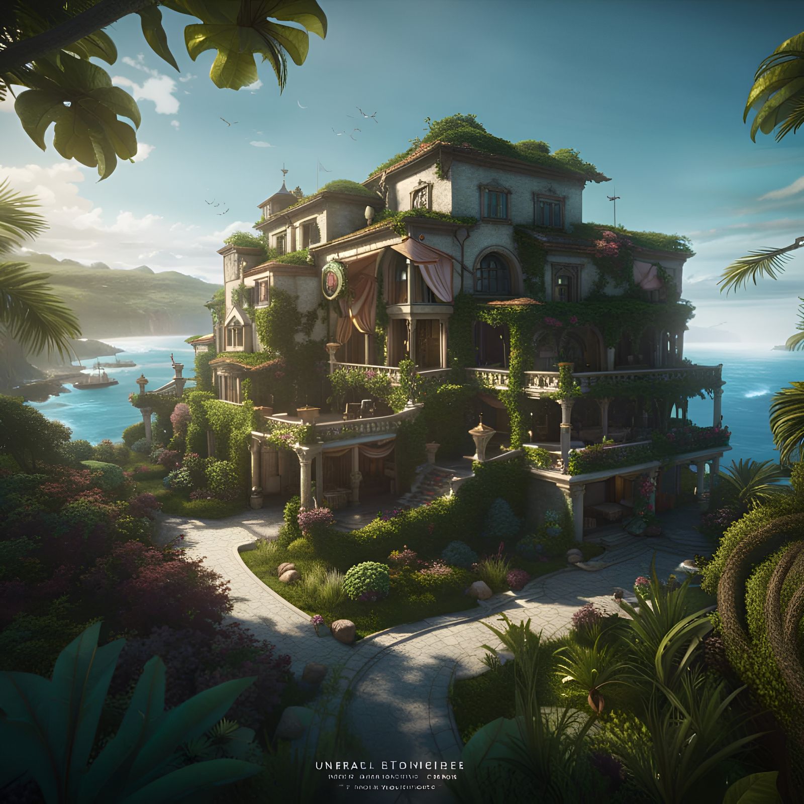 Lush Villa by the Sea: Detailed Matte Painting