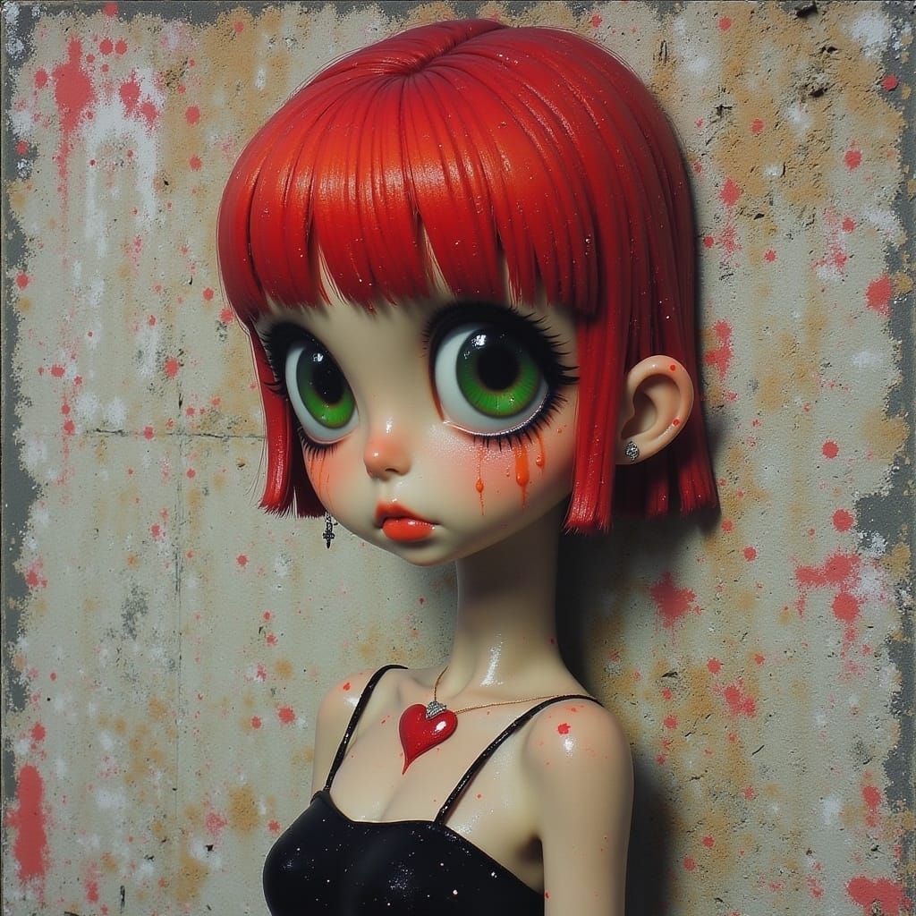 Red-Haired Woman with Graffiti Background as Street Art