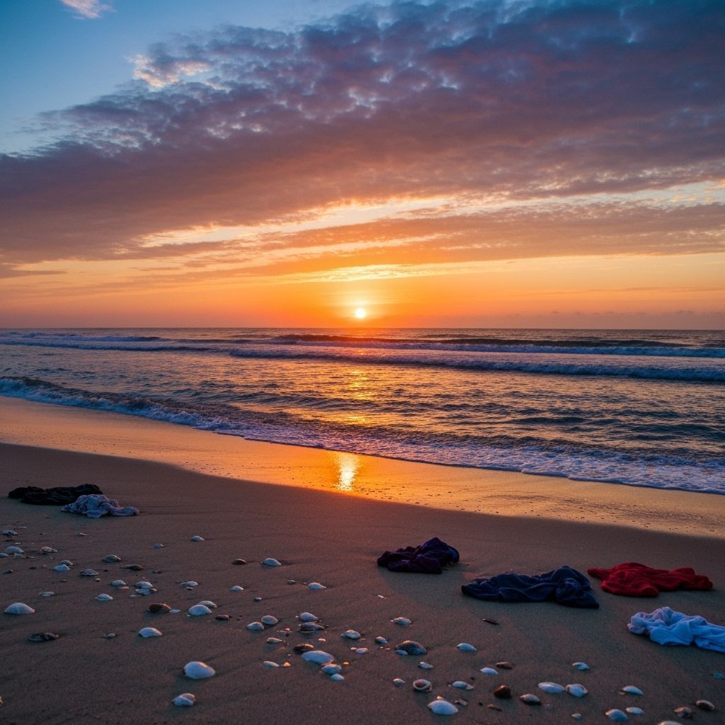 Sunset Over Tranquil Beach with Incoming Tide