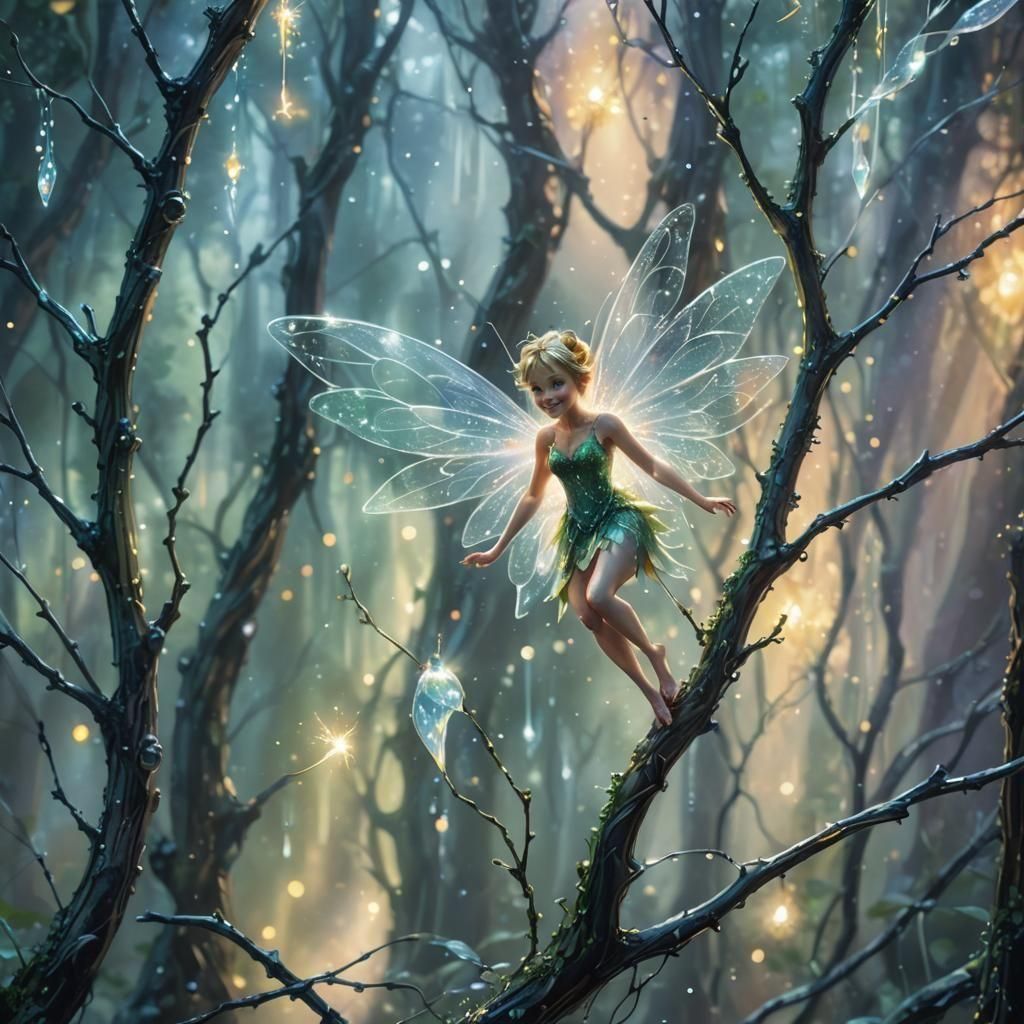 Hyper realistic tiny fluffy adorable fairy smiling beautiful...