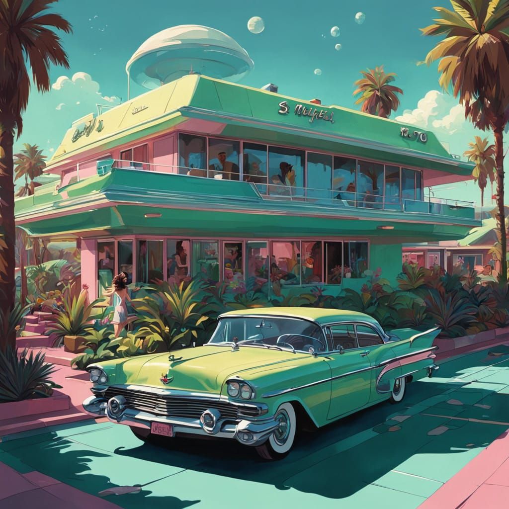 Retro 1950s Motel in Pastel Hues
