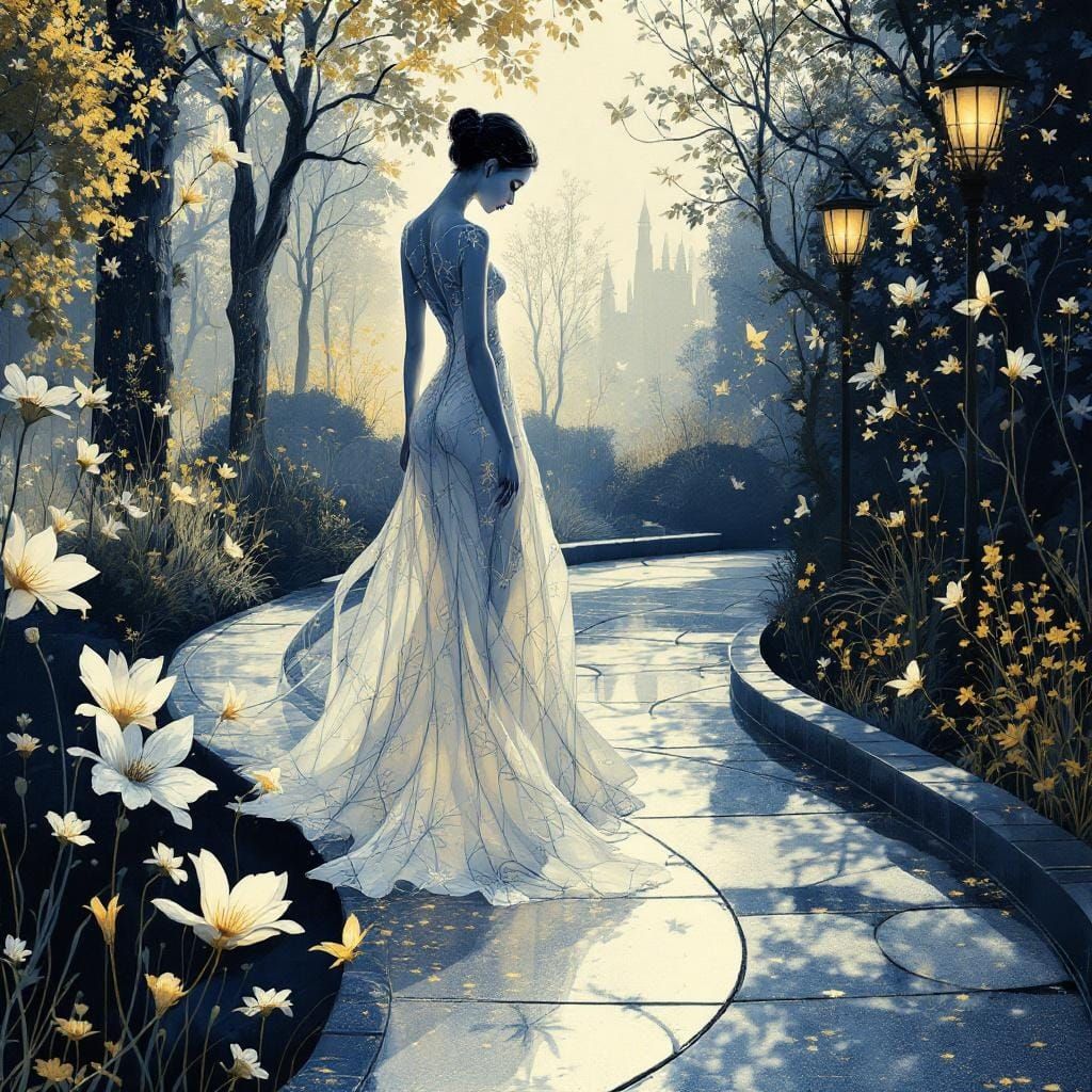 Art Nouveau Woman with Butterfly Accents