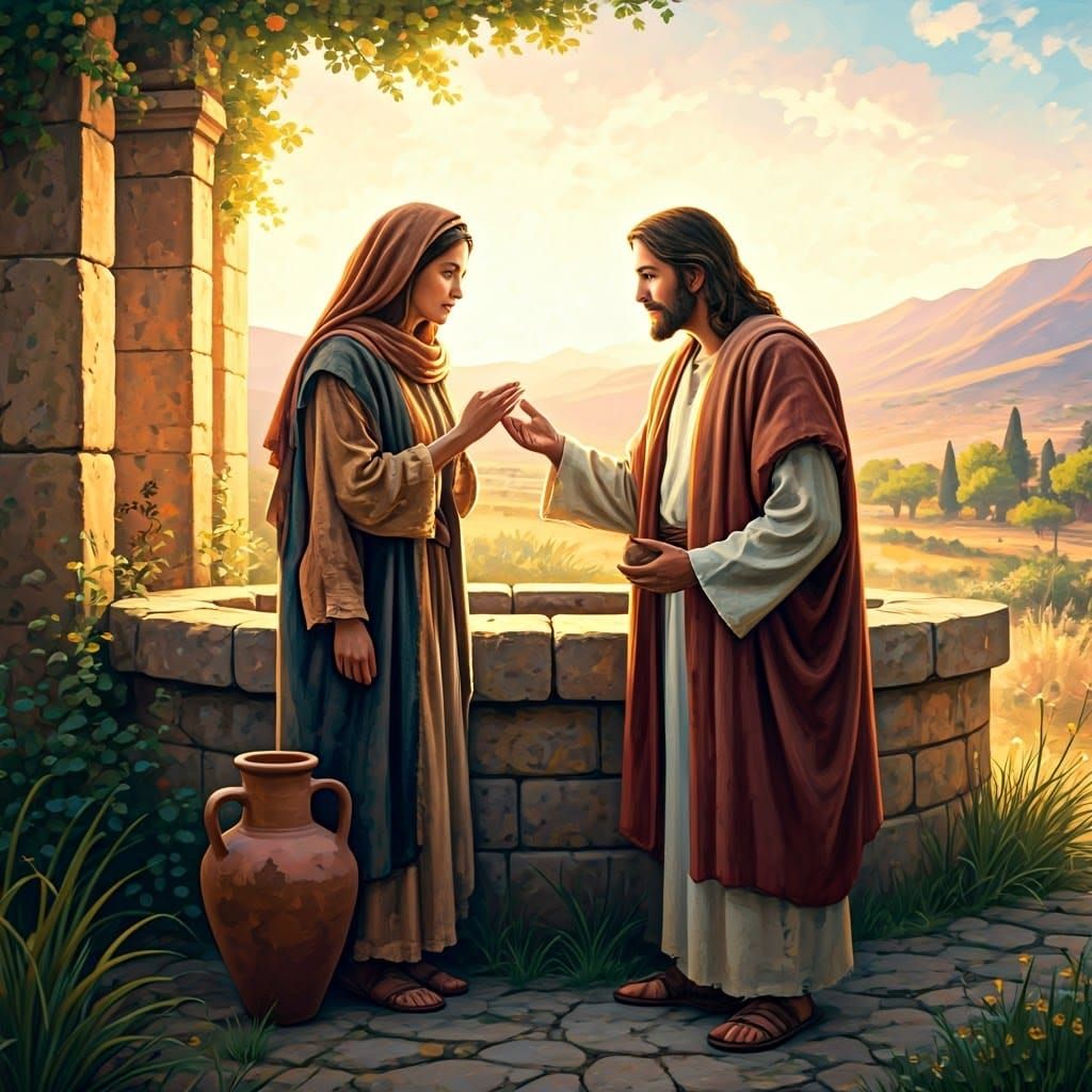 Woman at the Well: Hyperrealistic Splash Art