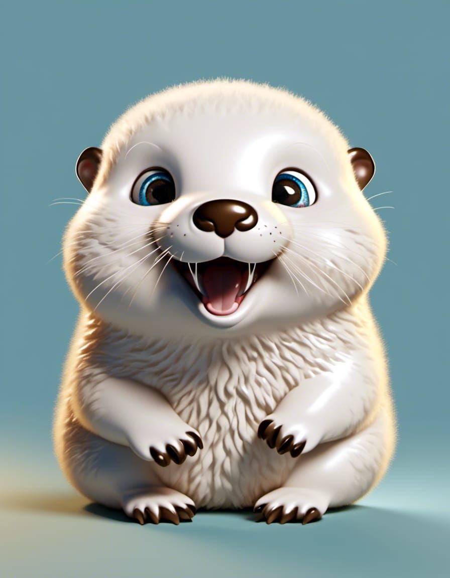 Excited Otter Pup Portrait in Animated Sculpture Style