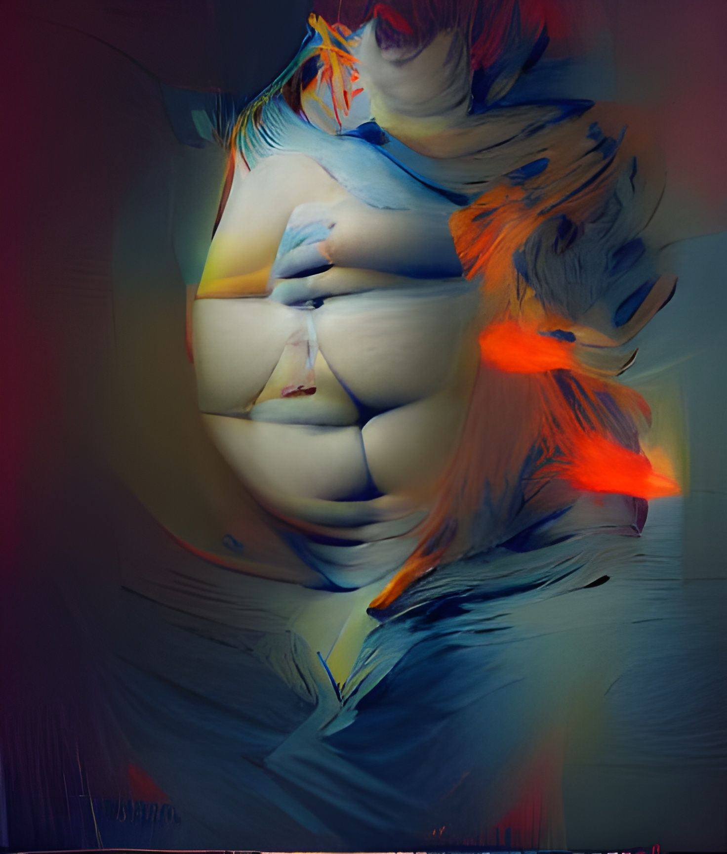 Illuminated Plus-Size Woman in Light Art Style