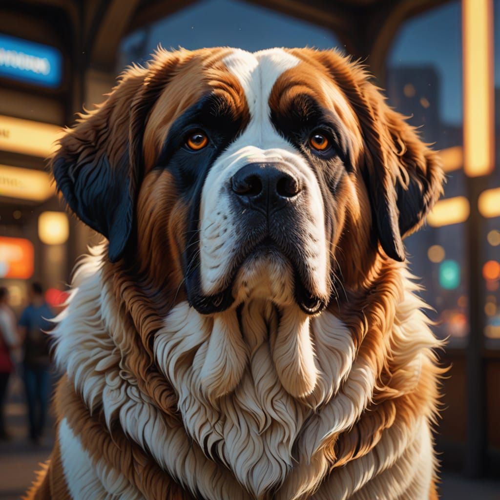 Majestic Saint Bernard in Vibrant, Hyperdetailed Digital Pai...