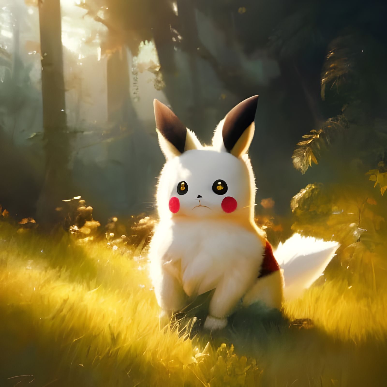 Adorable Pikachu Hiding on Sunny Day, Digital Illustration