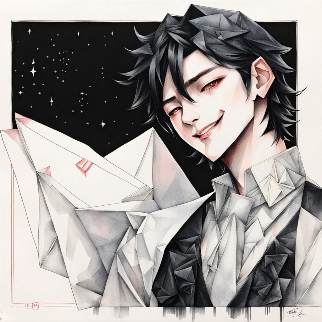 Scheming Man: Origami Portrait in Chiaroscuro