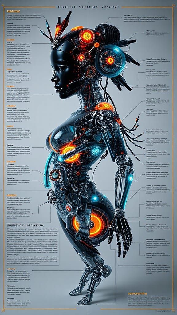 Cybernetic Geisha Diagram with Robotic Details