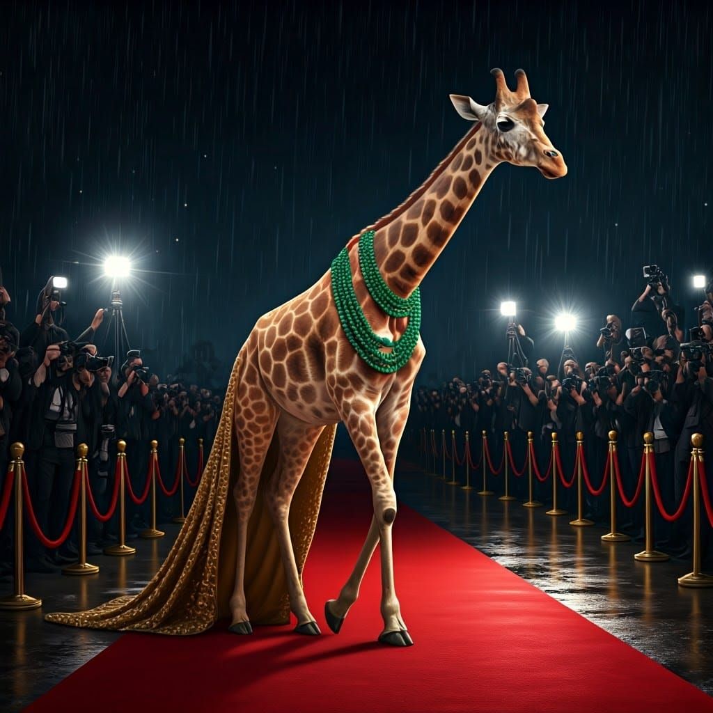 Ethereal Golden Giraffe in Crimson Carpet Glow