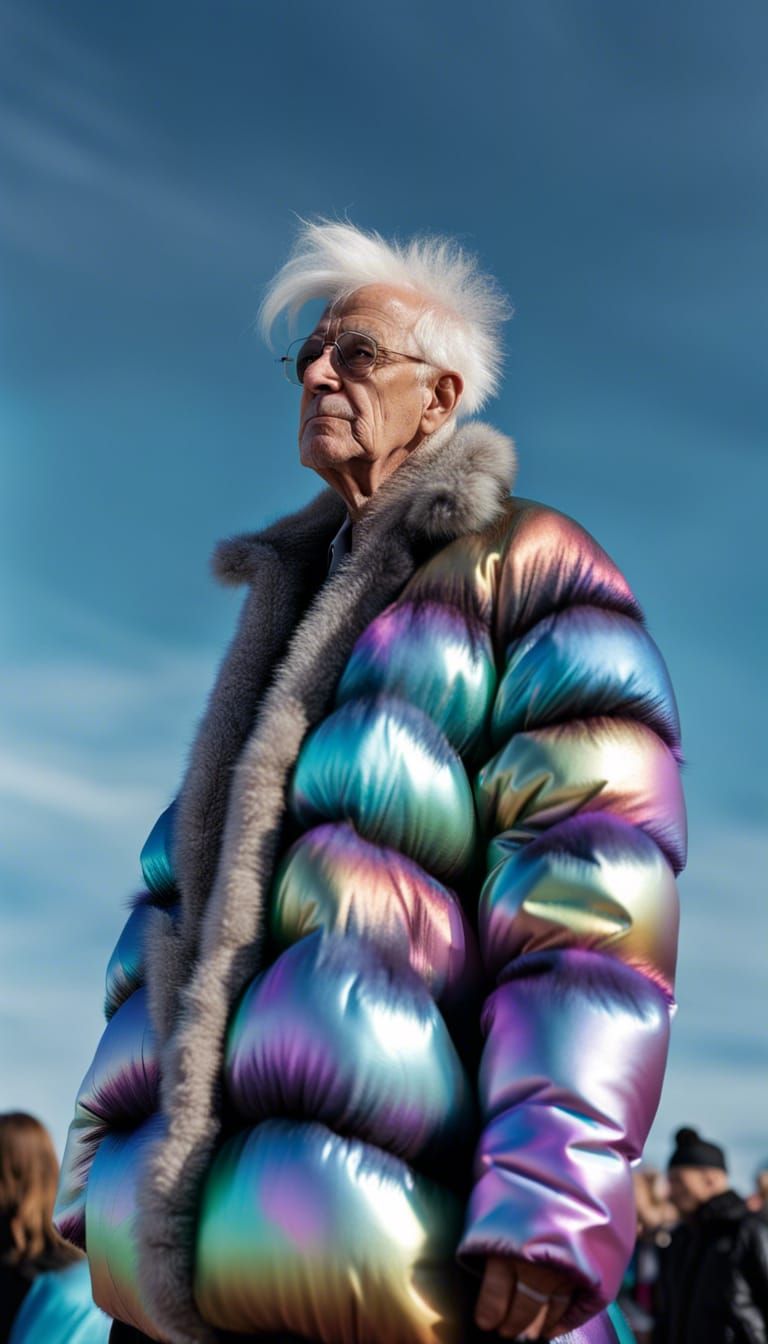 Sad Old Man in Iridescent Zebra Coat