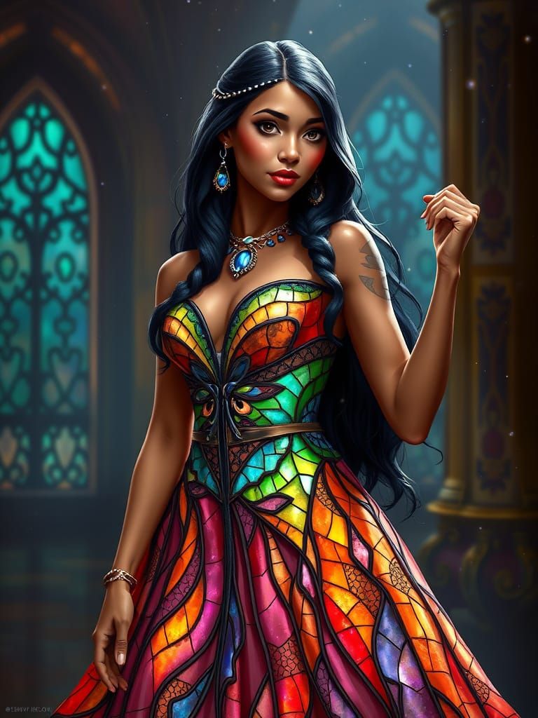 Pocahontas in Sparkling Stained Glass Gown