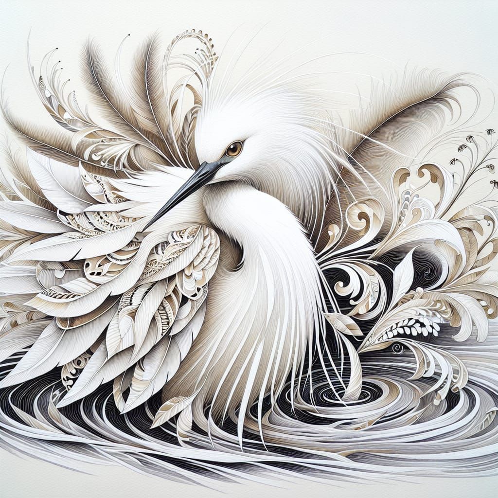 Elegant Snowy Egret Watercolor Artwork