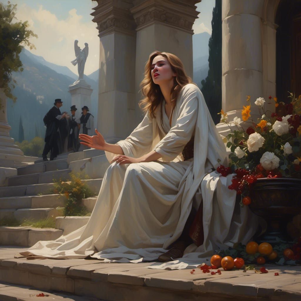 A bean sidhe (banshee) keening…with appropriately worried gentleman in the background.