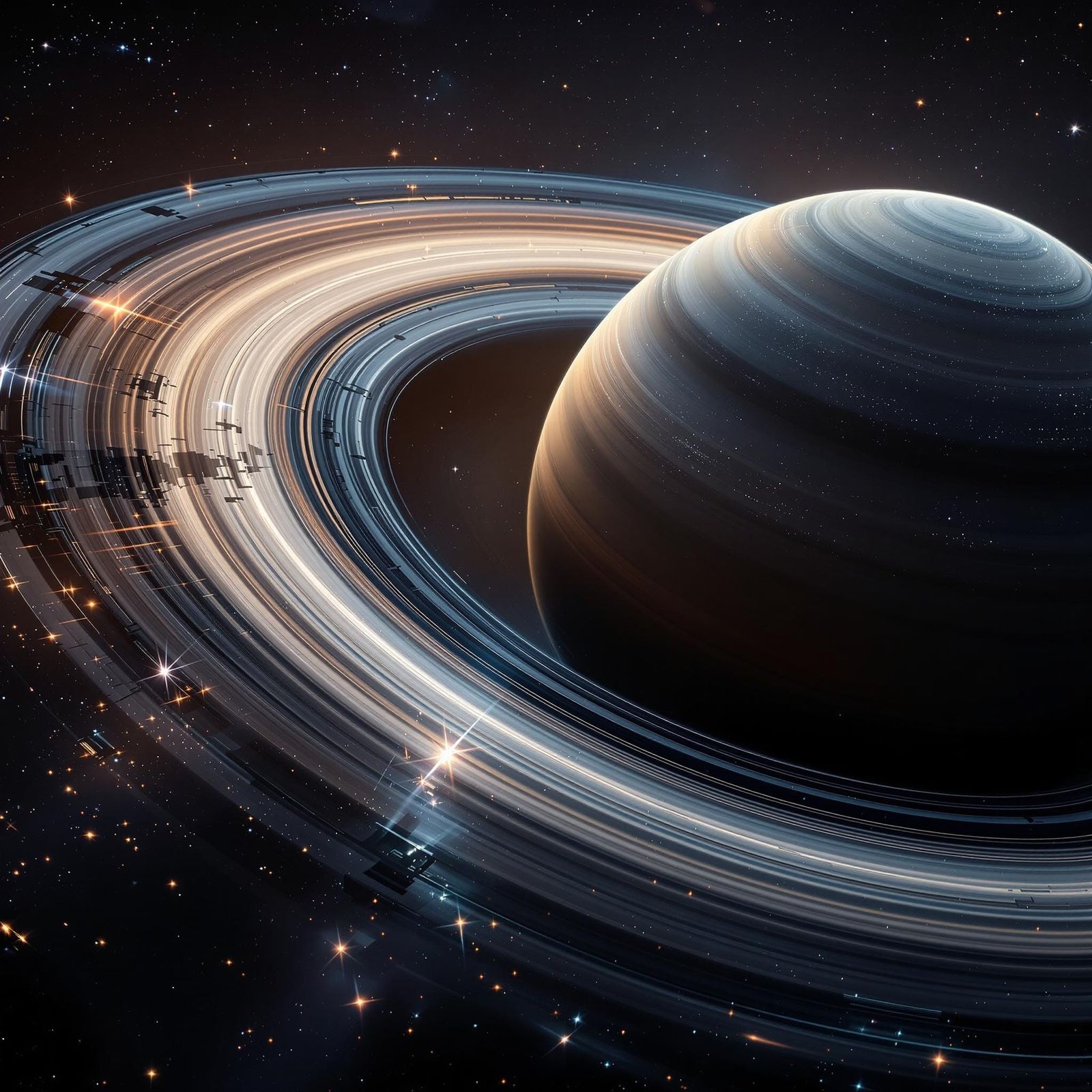 Stunning Saturn Rings in Hyperrealistic Futuristic Landscape