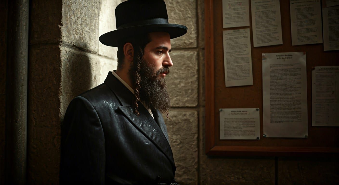 Traditional Hasidic Man Enters Synagogue in Photorealistic S...