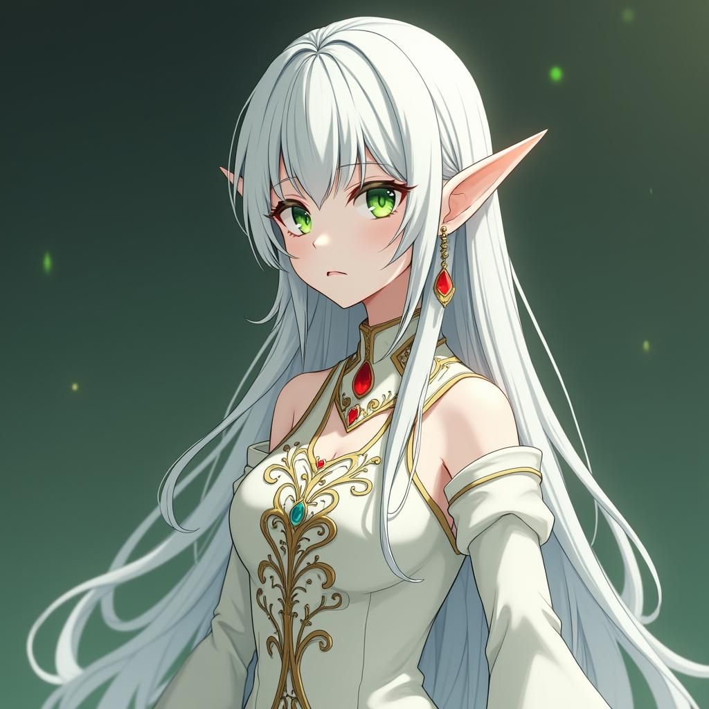 Elegant Elf Character in Regal Outfit, Digital Anime Art