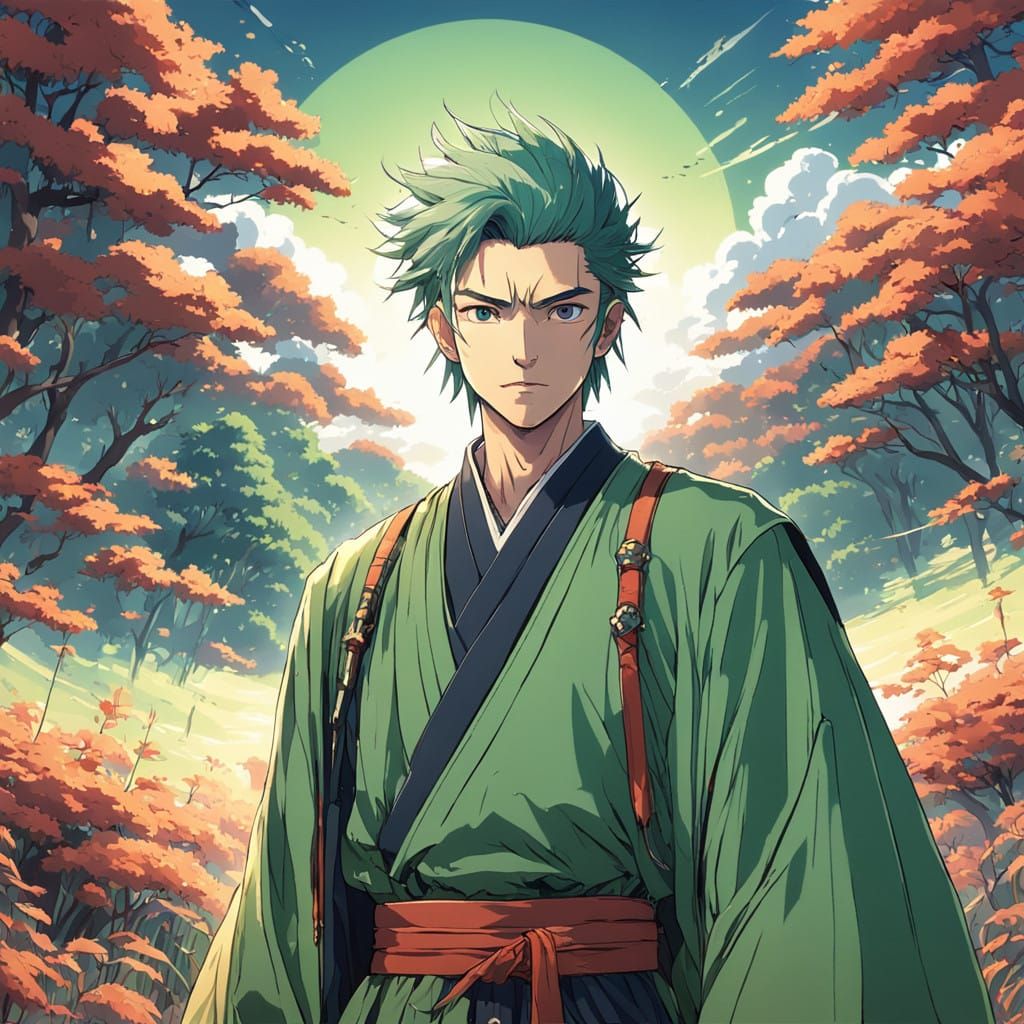 Confident Swordsman in Traditional Japanese Attire