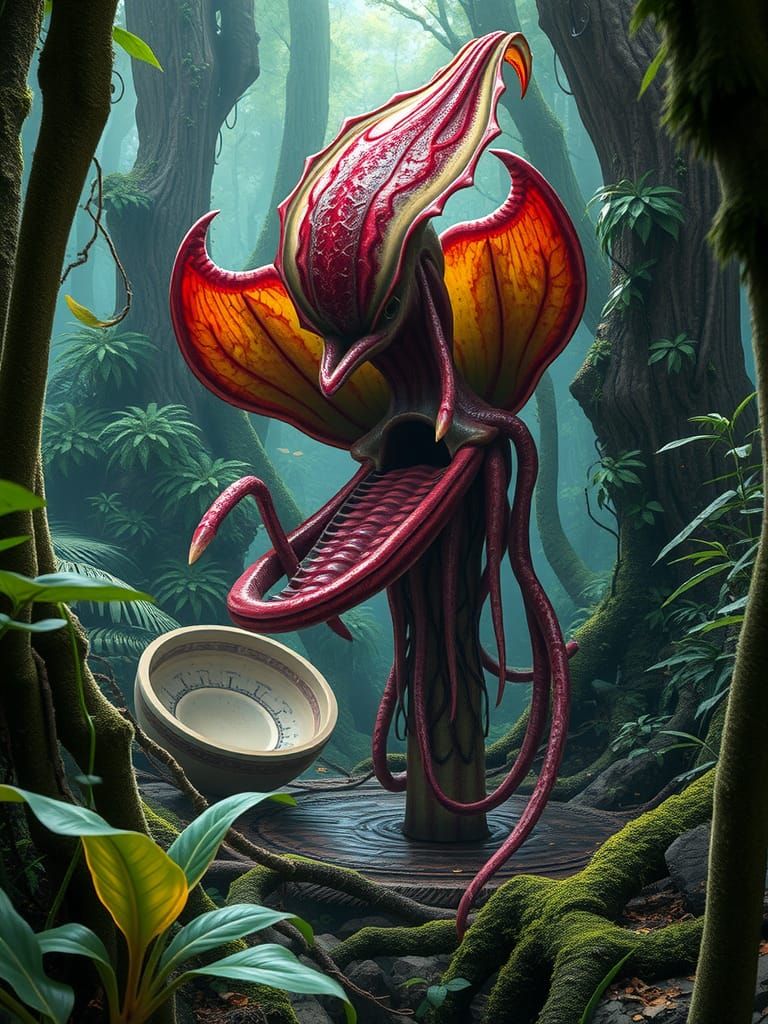 Extraterrestrial Carnivorous Plant in Sci-Fi Forest