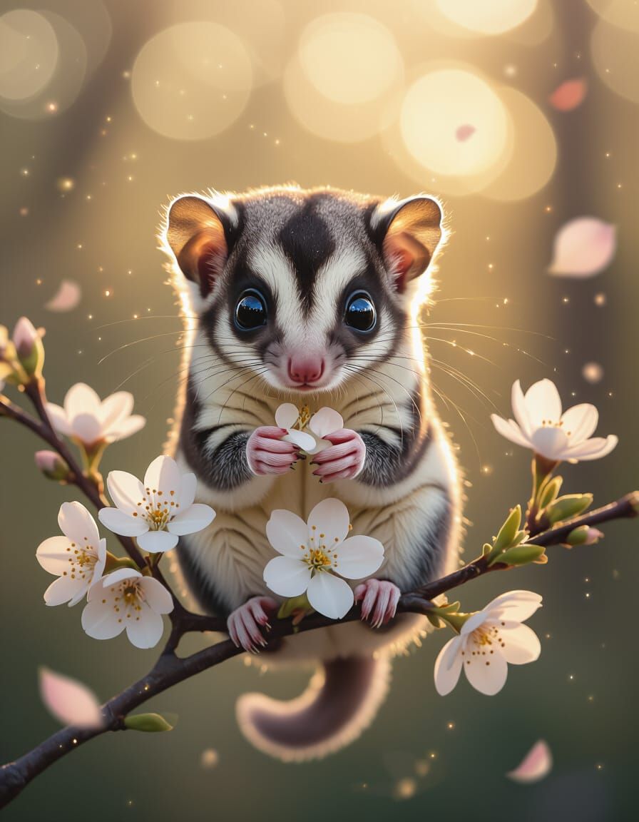 Hyperrealistic Sugar Glider in Golden Light