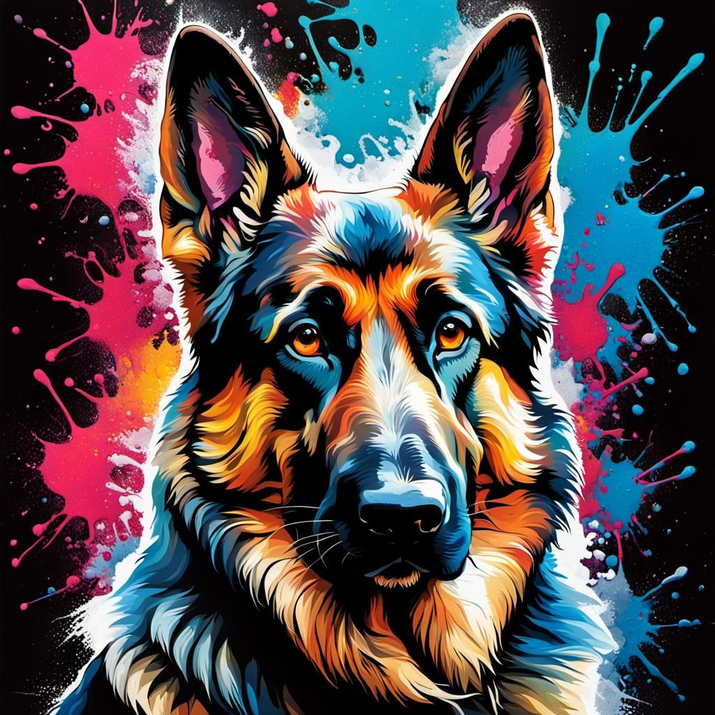 German Shepherds as Colorful Graffiti Art