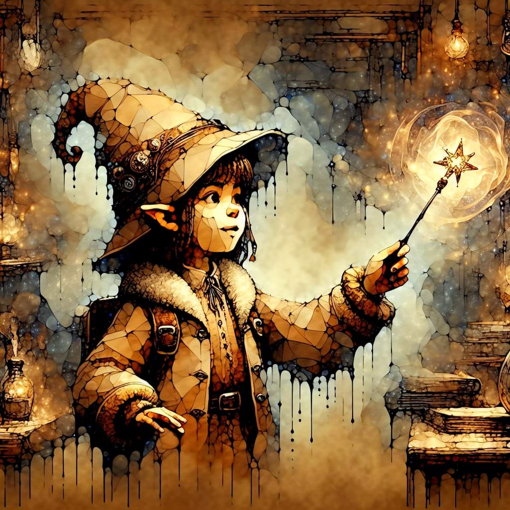 Gnome Girl's First Magic Lesson in Alcohol Ink Style