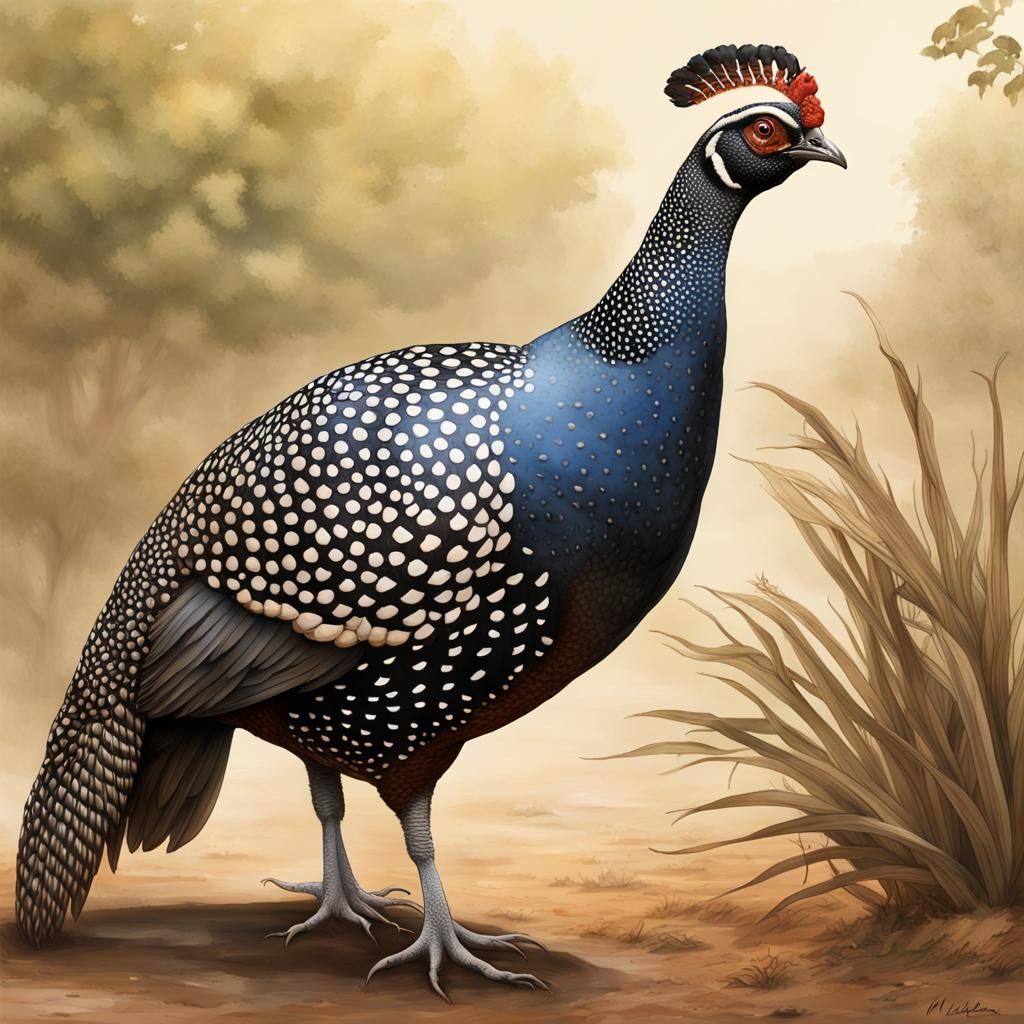 Northern Guinea Fowl in North African Farm
