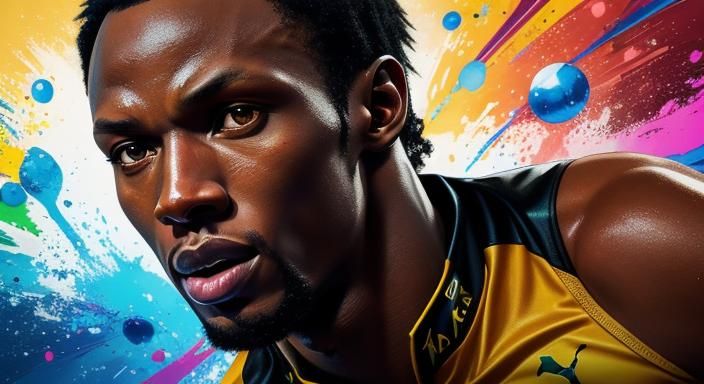 Hyperrealistic Usain Bolt Portrait in Splash Art Style