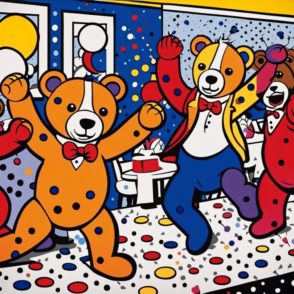 Teddy Bears Party in Pop Art Style